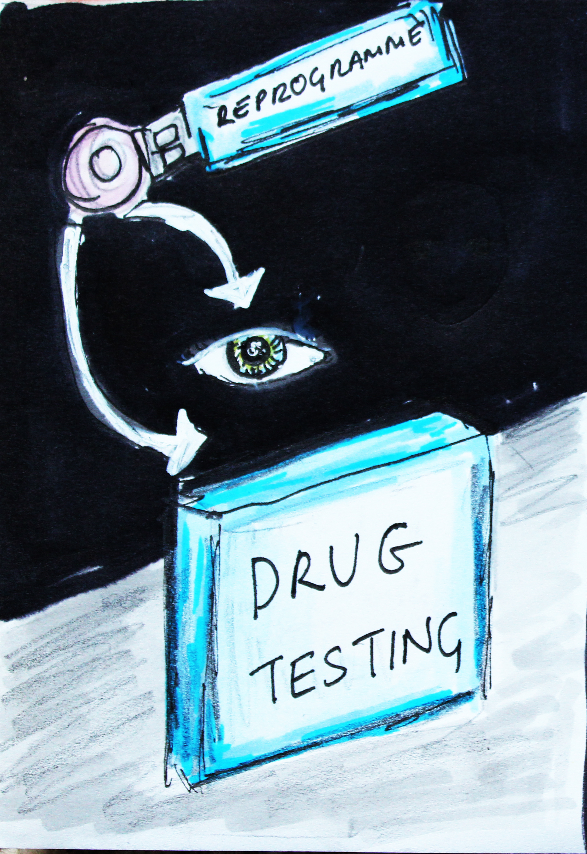 Hand-drawn illustration of drug testing