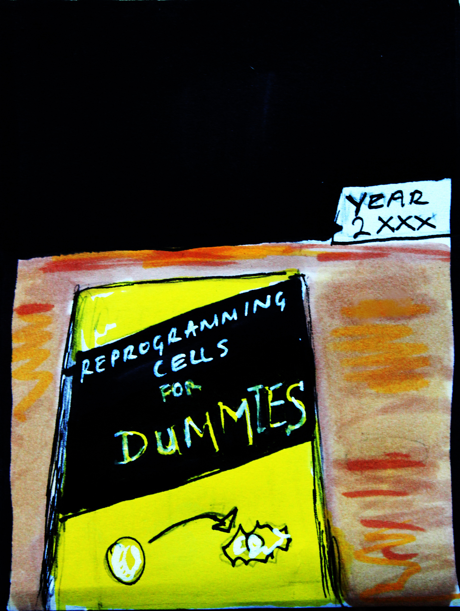 Hand-drawn illustration of 'Reprogramming Cells for Dummies' book'